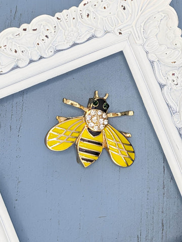 Gold Plated Bee Brooch: Yellow Enamel, Lightweight Pin