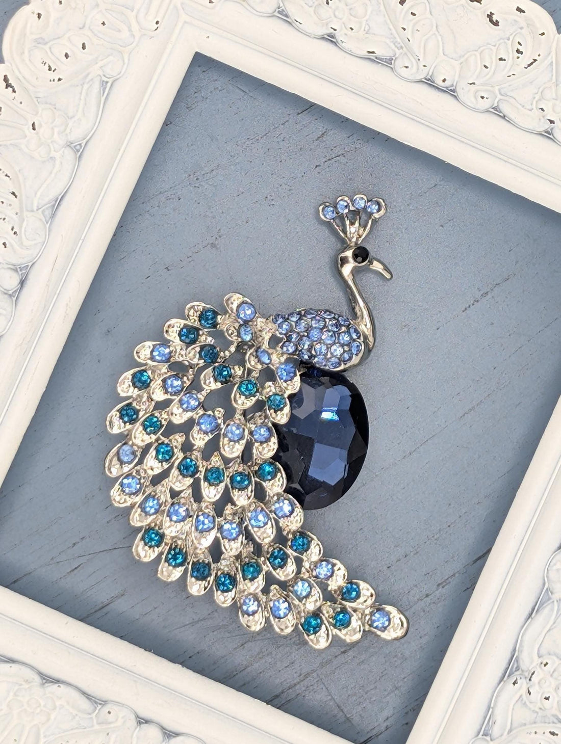 Colorful Peacock Brooch - Silver Plated Feather Pin