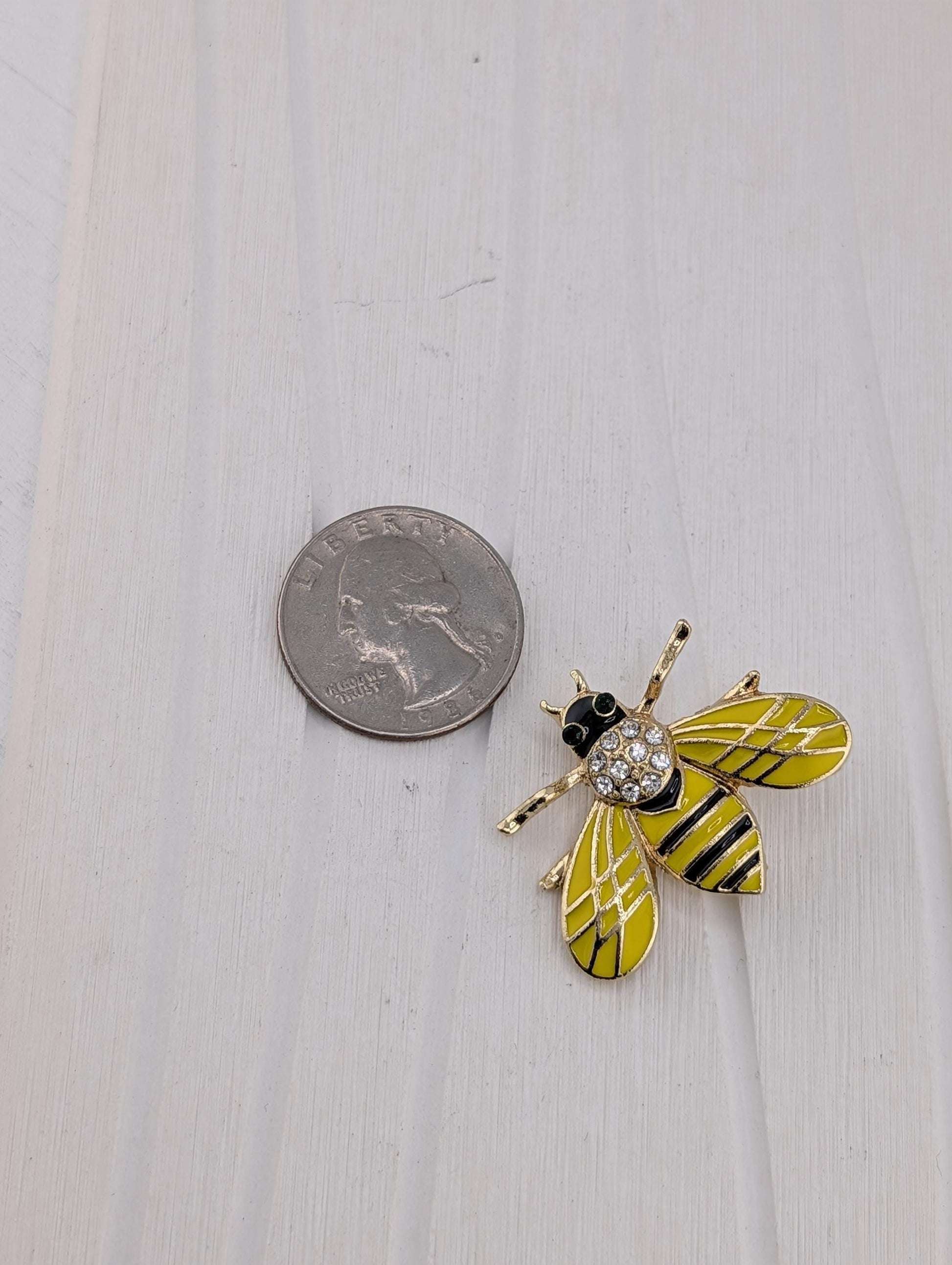 Gold Plated Bee Brooch: Yellow Enamel, Lightweight Pin