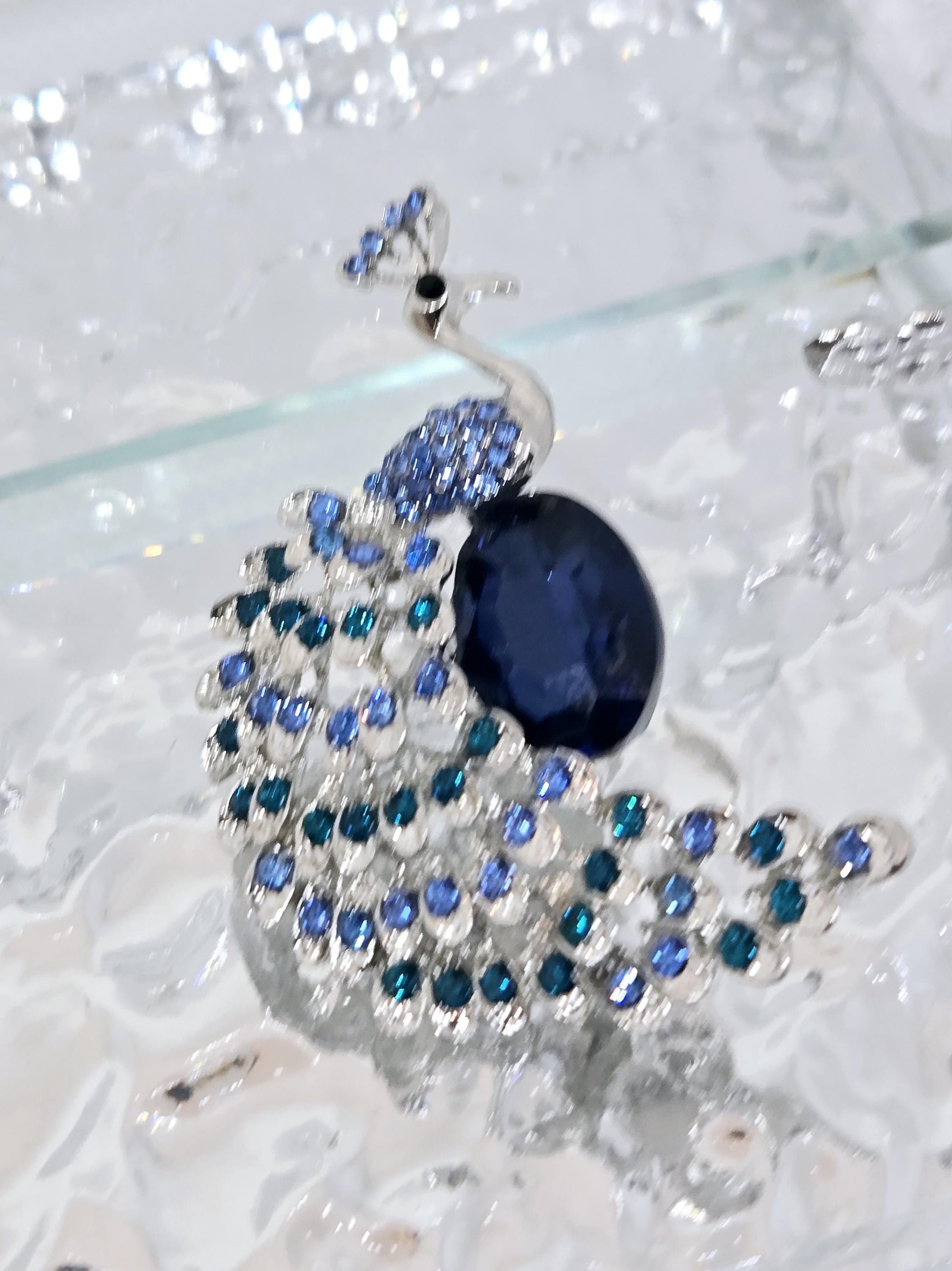 Colorful Peacock Brooch - Silver Plated Feather Pin