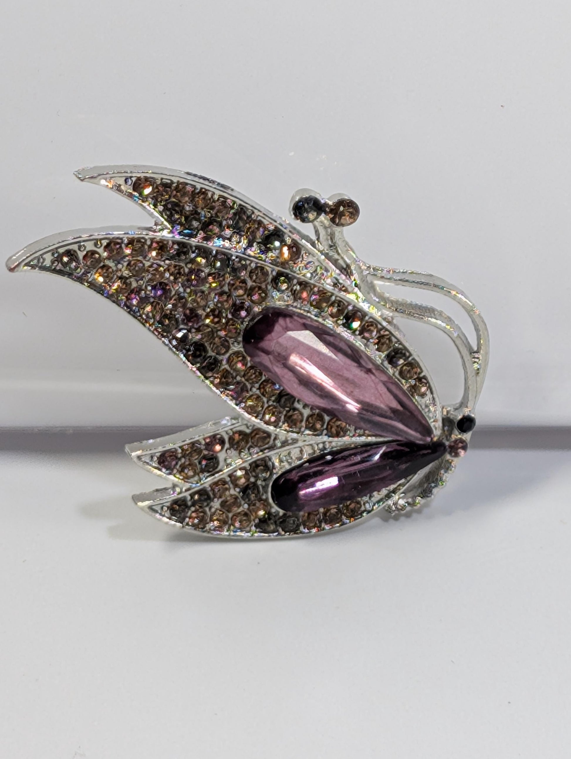 Purple Topaz Brooch - Silver Plated with Secure Clasp