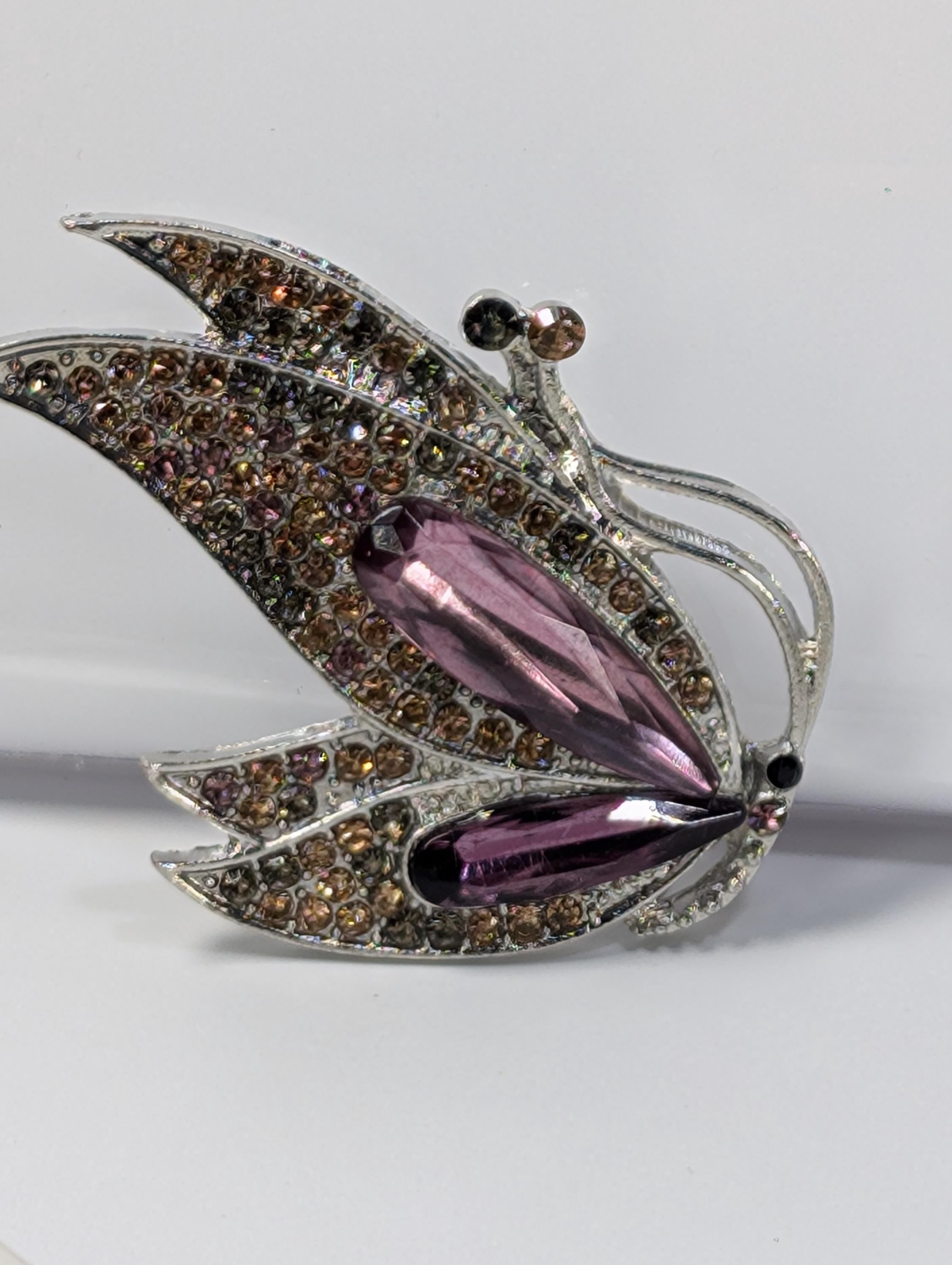 Purple Topaz Brooch - Silver Plated with Secure Clasp
