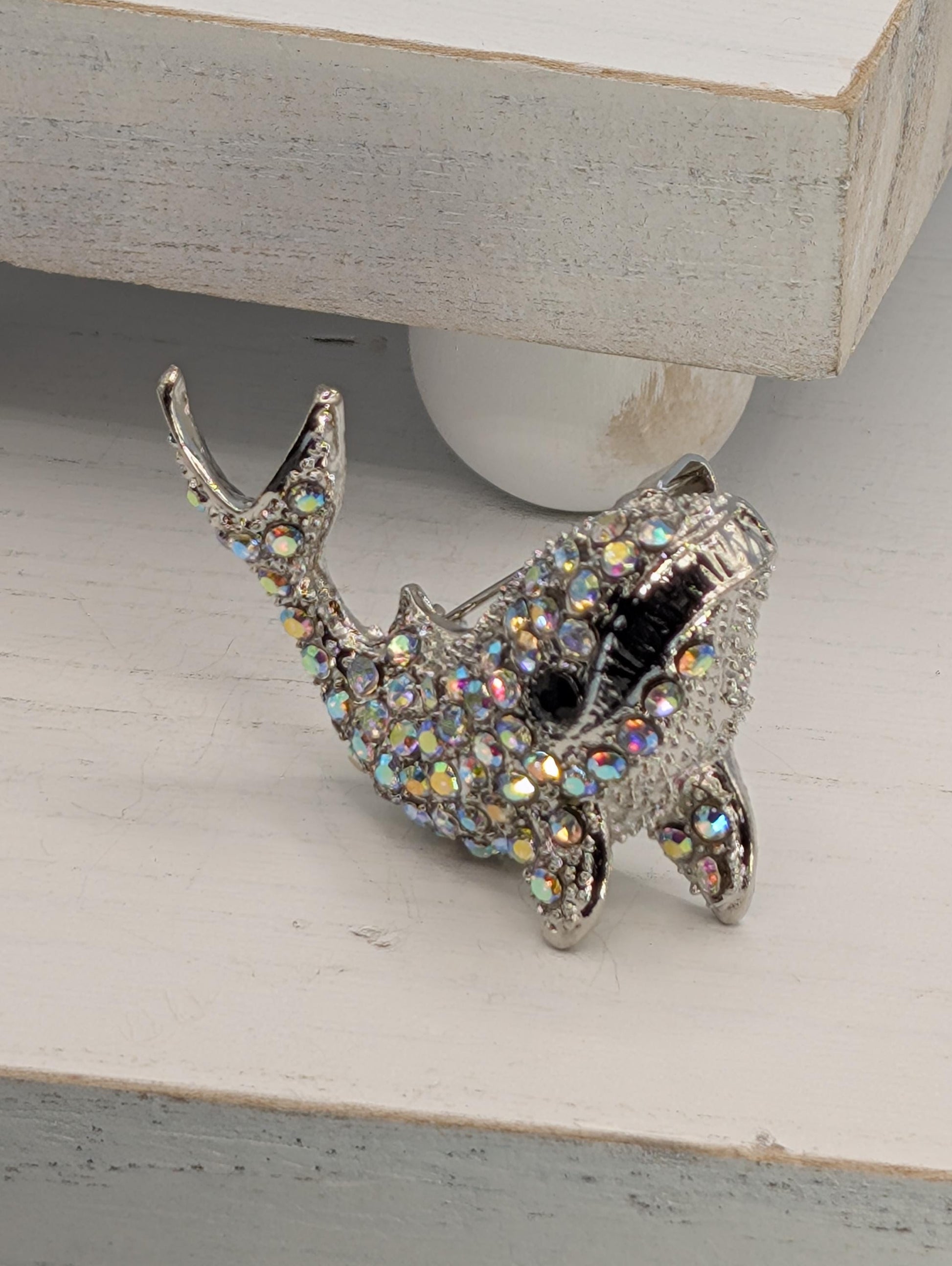 Silver Whale Brooch: CZ Crystal Detail, Wear as Pin or Charm