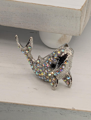 Silver Whale Brooch: CZ Crystal Detail, Wear as Pin or Charm