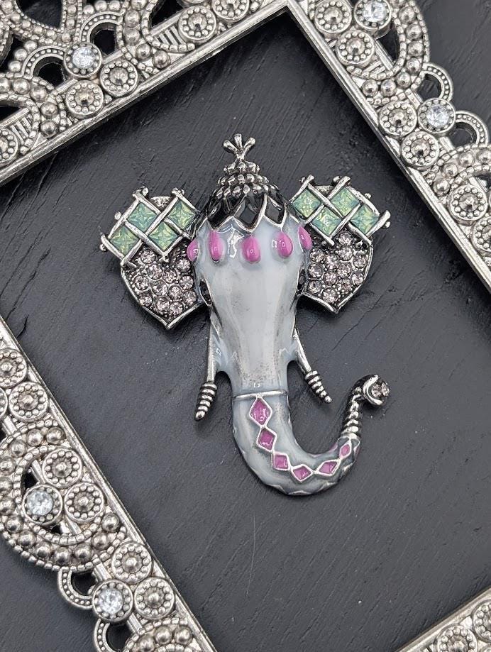 Silver Elephant Brooch Pin: Indian Inspired, Lightweight Accessory