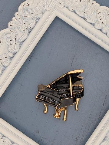 Gold Piano Brooch: Rhinestone Accent, Music Lover Pin