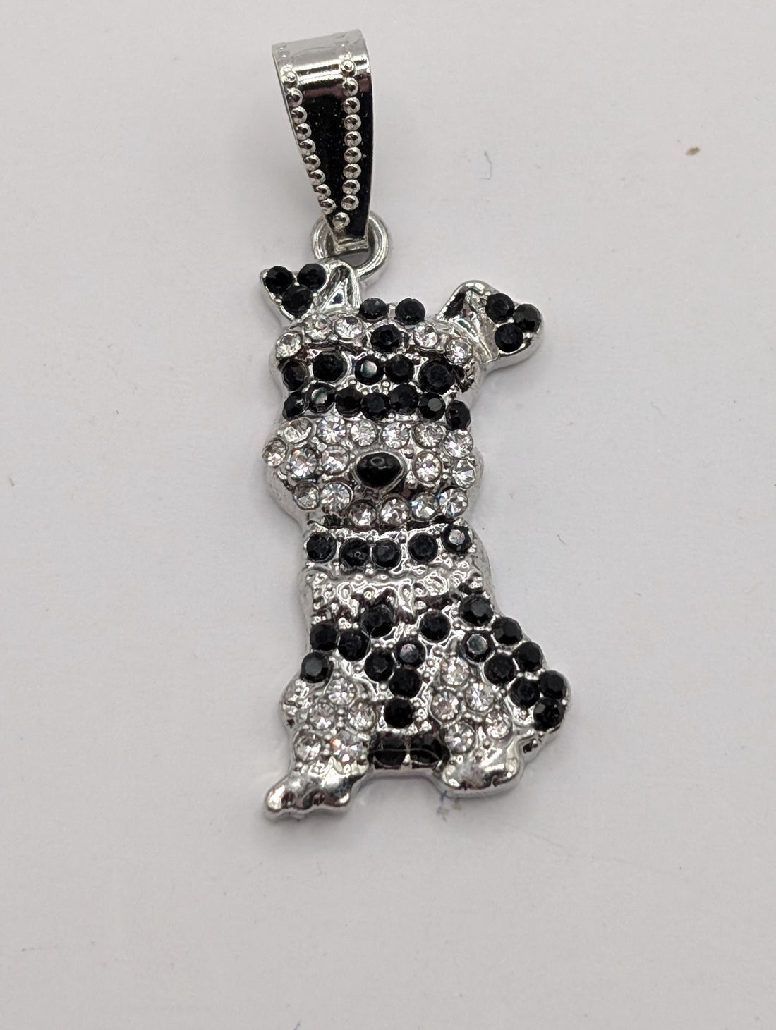 Schnauzer Silver Pendant Rhinestone Accent (Dog Lover Necklace or Charm)
