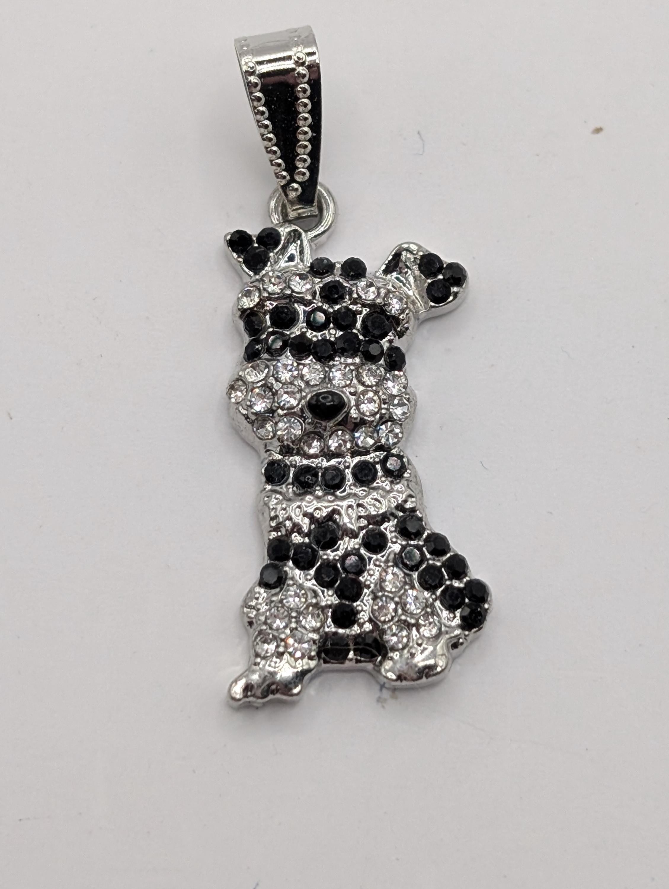 Schnauzer Silver Pendant Rhinestone Accent (Dog Lover Necklace or Charm)