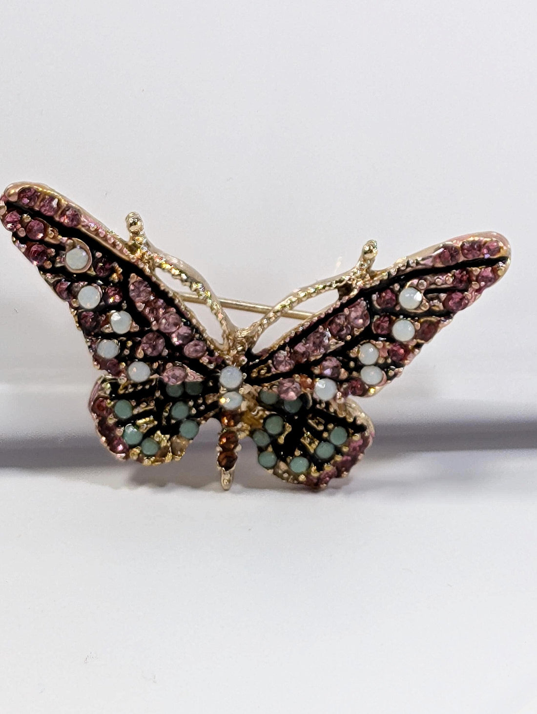 Enamel Brooch Pin: Gold Plated, Pink and Mint - Sparkling Detail