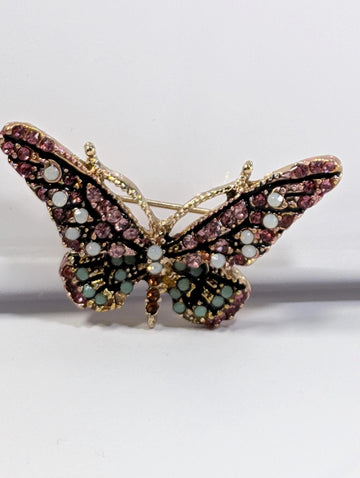 Enamel Brooch Pin: Gold Plated, Pink and Mint - Sparkling Detail