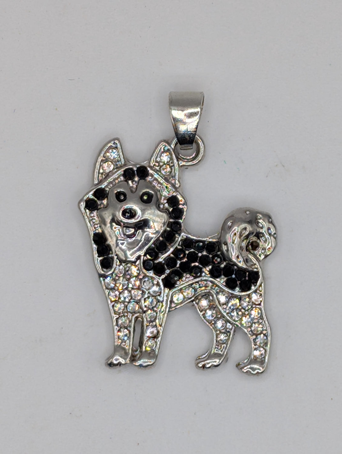 Husky Pendant: Silver Plated with Rhinestones - Dog Lover Charm