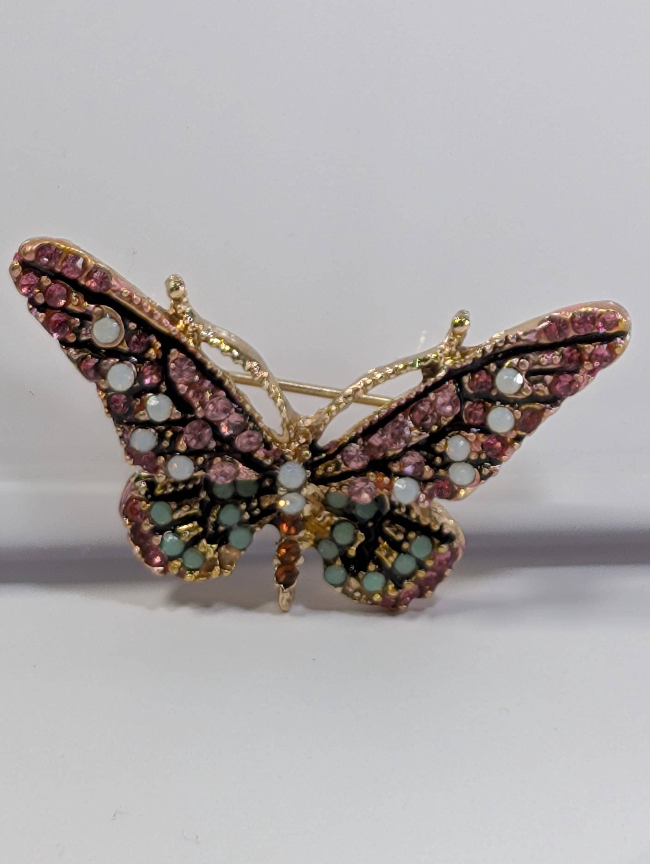 Enamel Brooch Pin: Gold Plated, Pink and Mint - Sparkling Detail