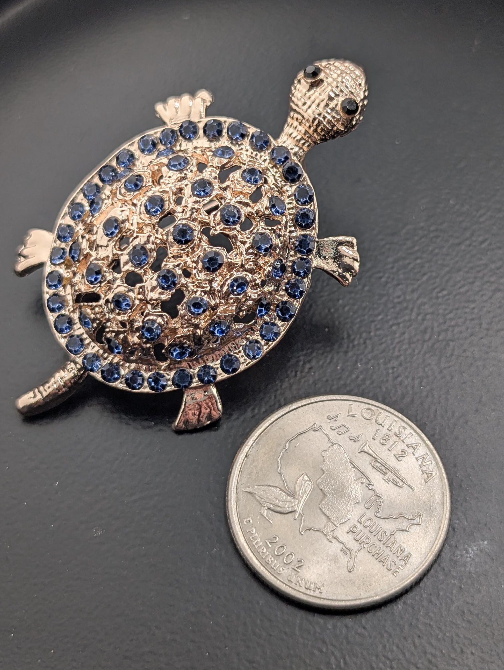 Rose Gold Turtle Brooch - Blue Stone Marine Jewelry Pin
