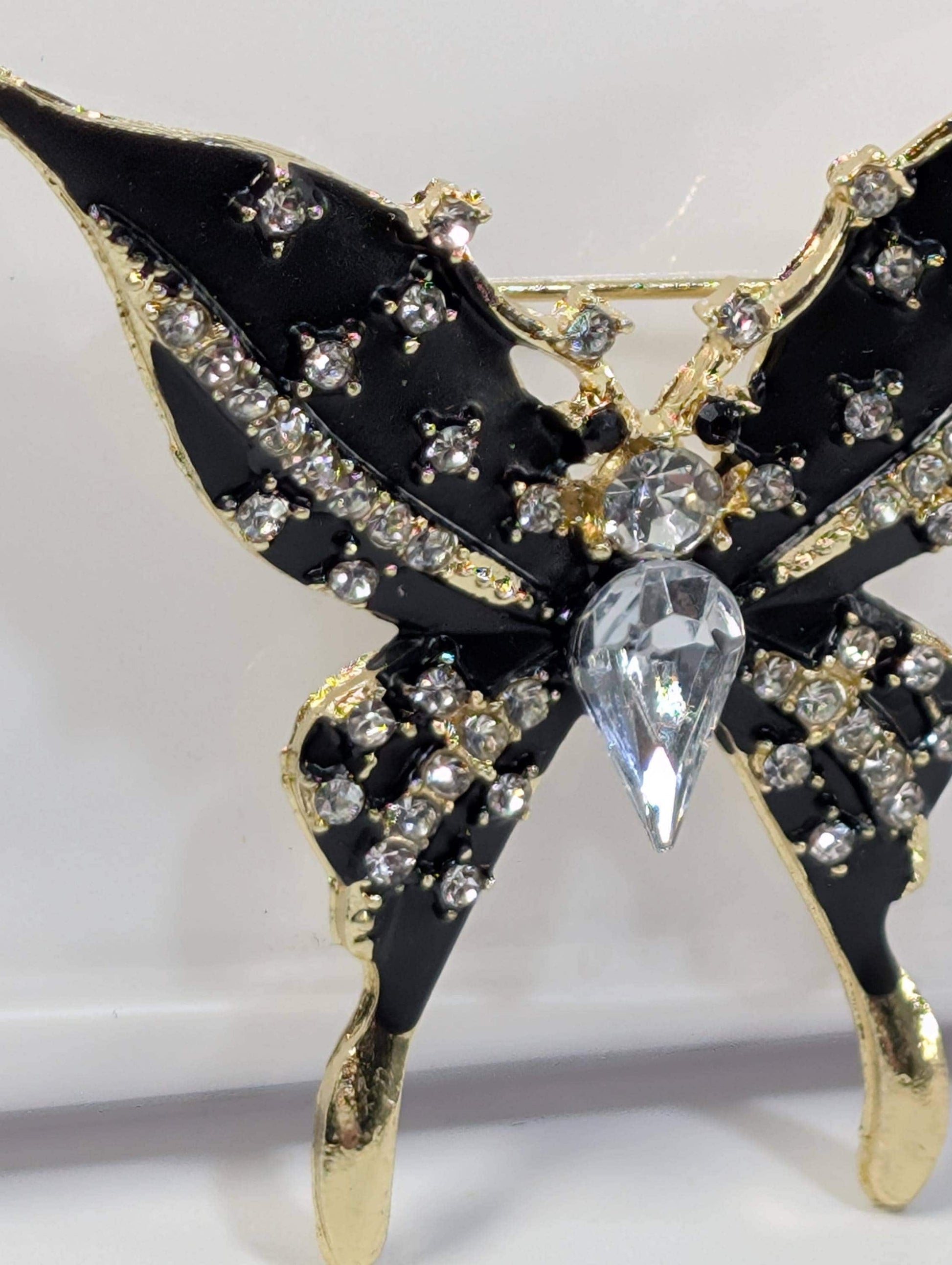 Black and Gold Butterfly Brooch - Elegant Enamel Pin for Jackets