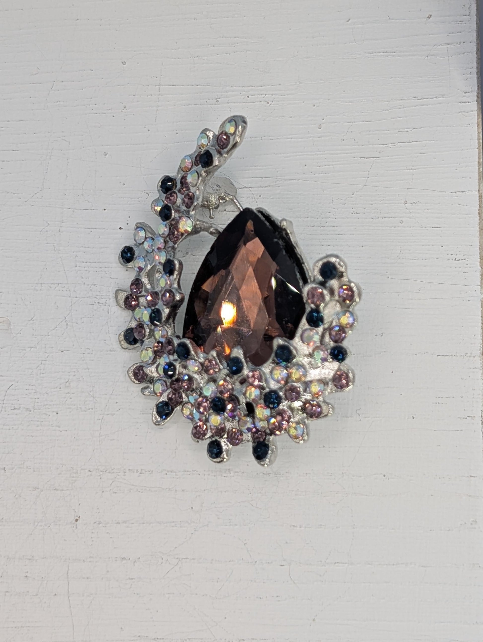 Amethyst Flower Brooch Pin - Silver Plated, Subtle Elegant Jewelry