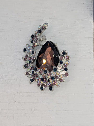 Amethyst Flower Brooch Pin - Silver Plated, Subtle Elegant Jewelry