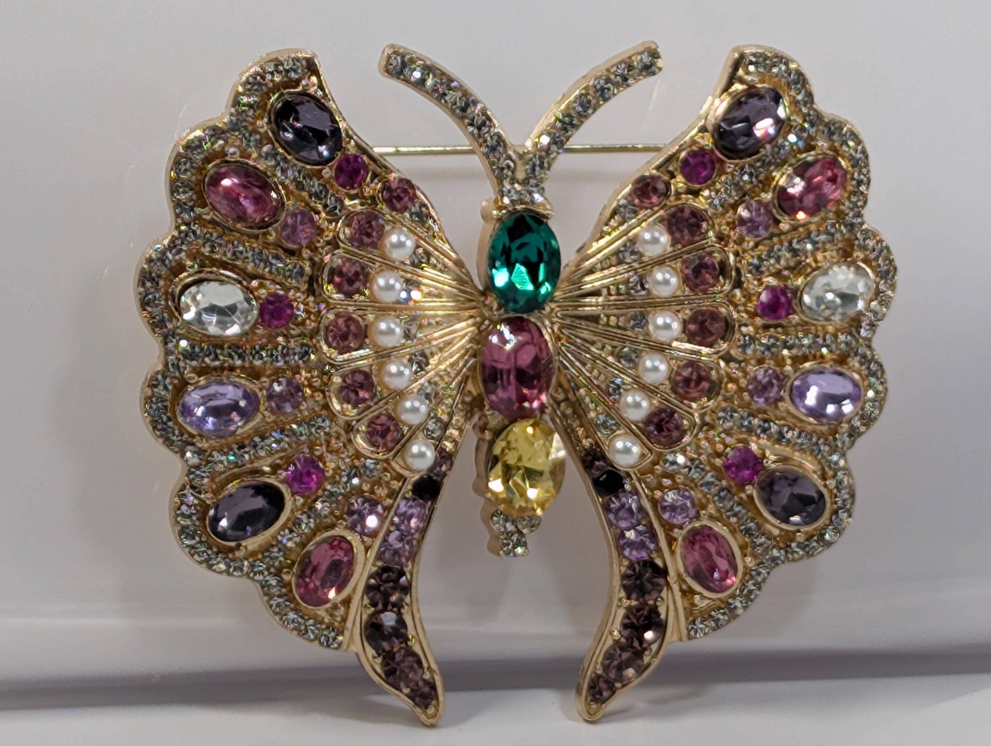 Gold Plated Bag Charm Pin - Pink and Purple Enamel Accent