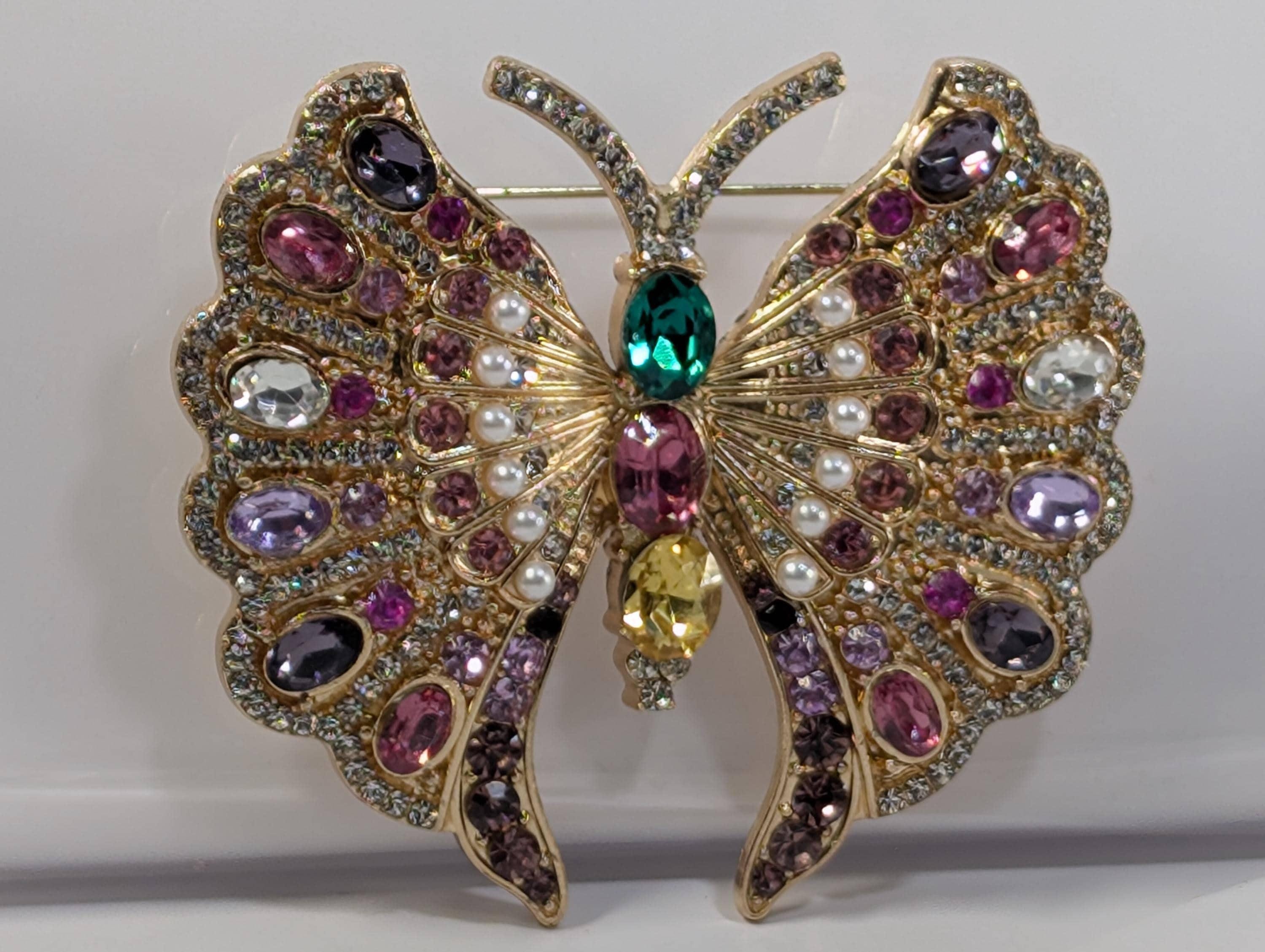 Gold Plated Bag Charm Pin - Pink and Purple Enamel Accent