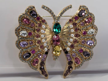 Gold Plated Bag Charm Pin - Pink and Purple Enamel Accent