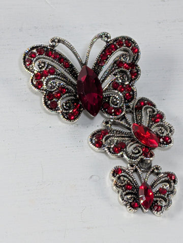 Butterfly Brooch: Silver and Red Sparkle (Enamel Finish)