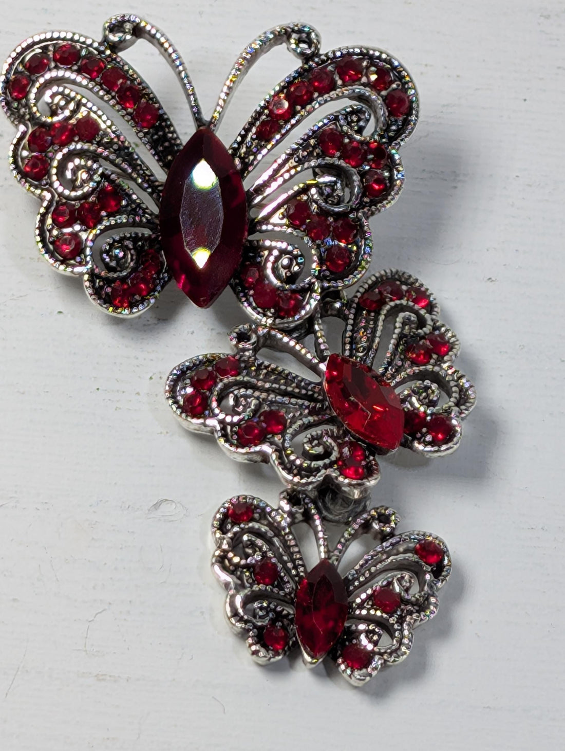 Butterfly Brooch: Silver and Red Sparkle (Enamel Finish)