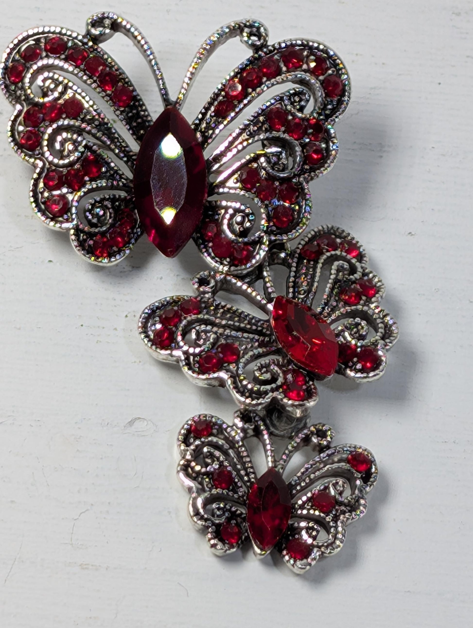 Butterfly Brooch: Silver and Red Sparkle (Enamel Finish)