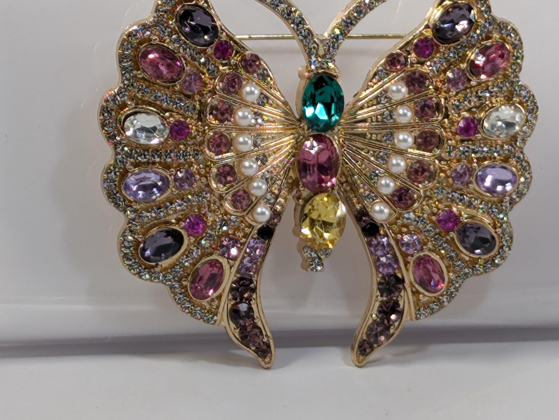 Gold Plated Bag Charm Pin - Pink and Purple Enamel Accent