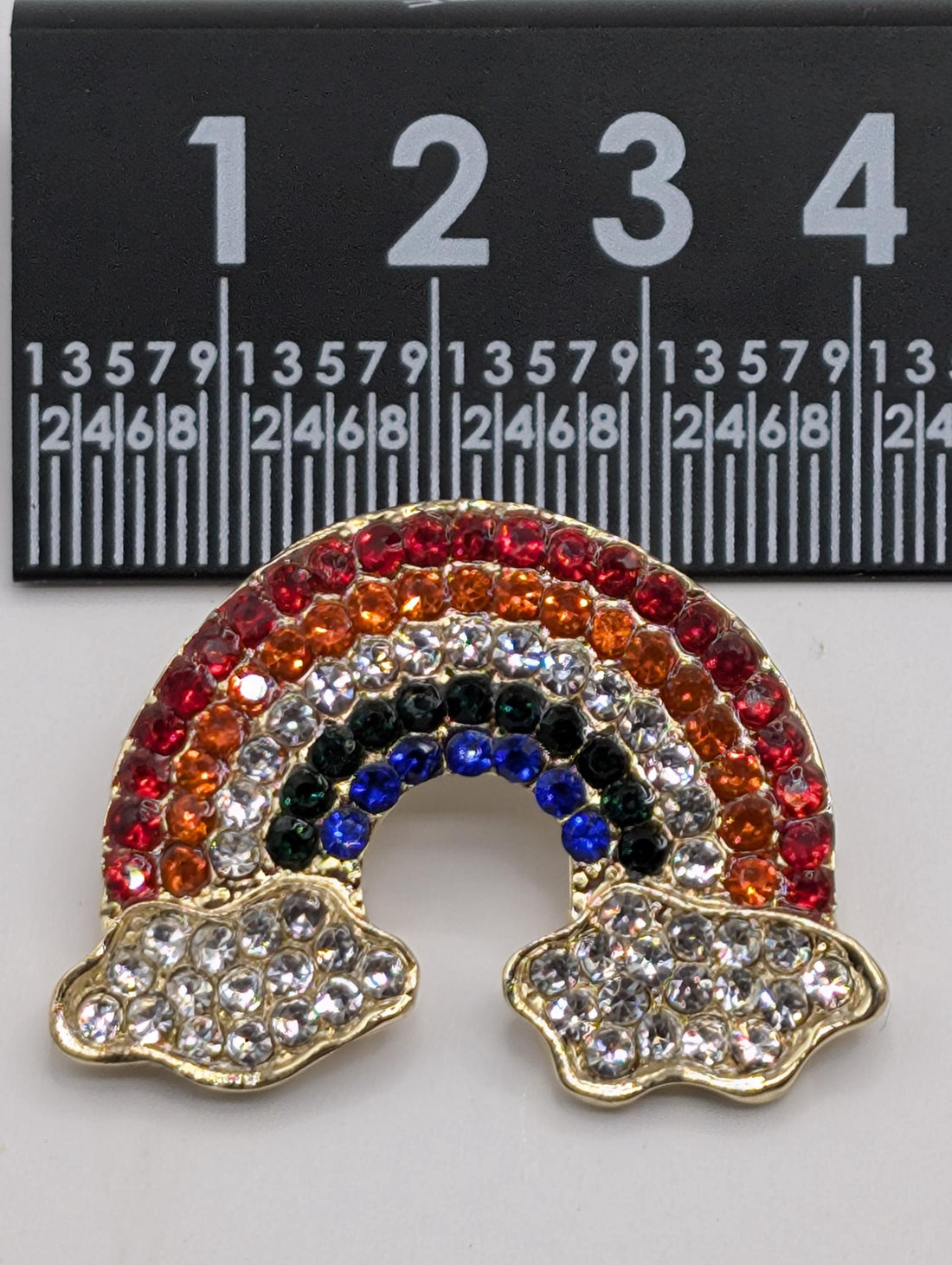 Rainbow Brooch Pin - Colorful Rhinestones, Silver or Gold Finish
