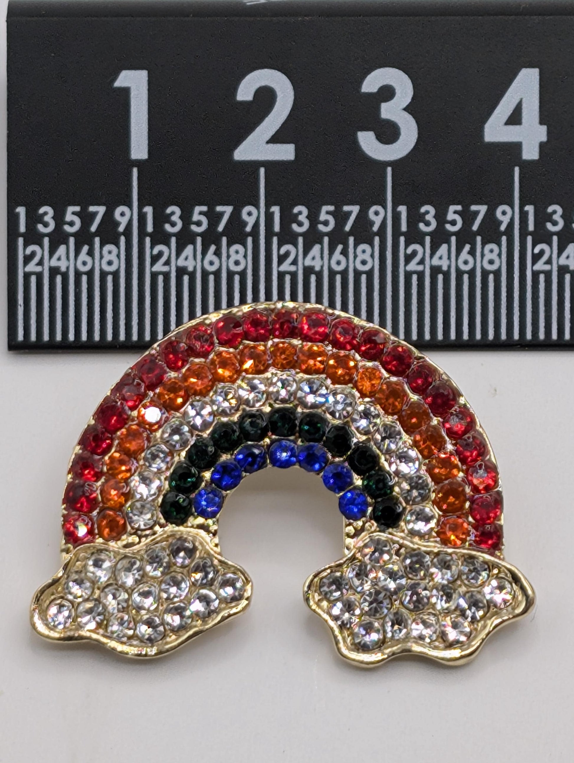 Rainbow Brooch Pin - Colorful Rhinestones, Silver or Gold Finish