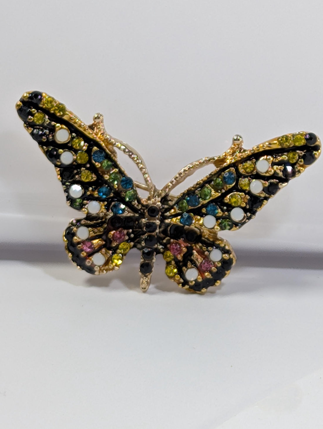 Gold Plated Brooch: Yellow Enamel with Rhinestone Accent