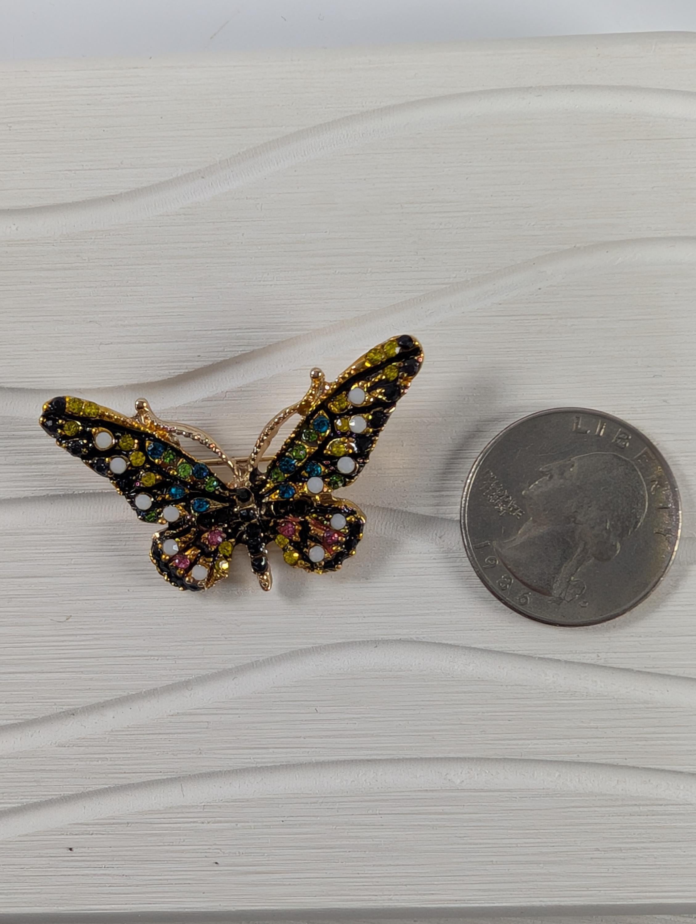 Gold Plated Brooch: Yellow Enamel with Rhinestone Accent