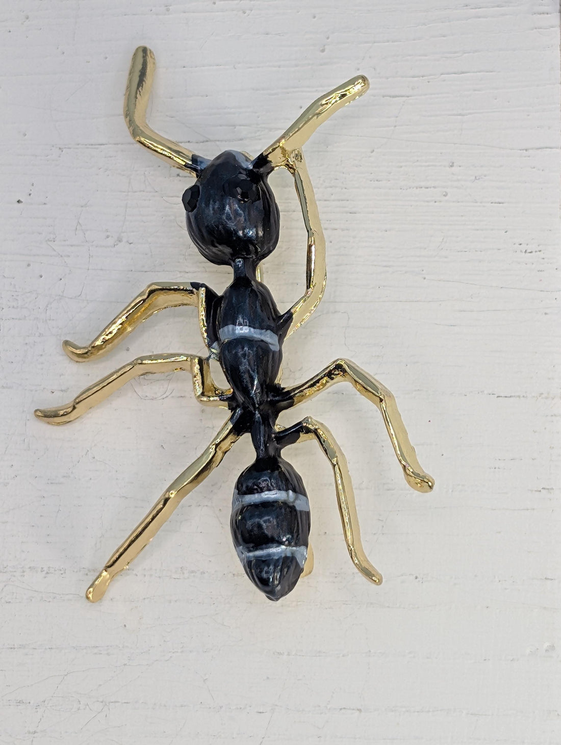 Gold Plated Ant Brooch - Black Enamel Pin or Pendant