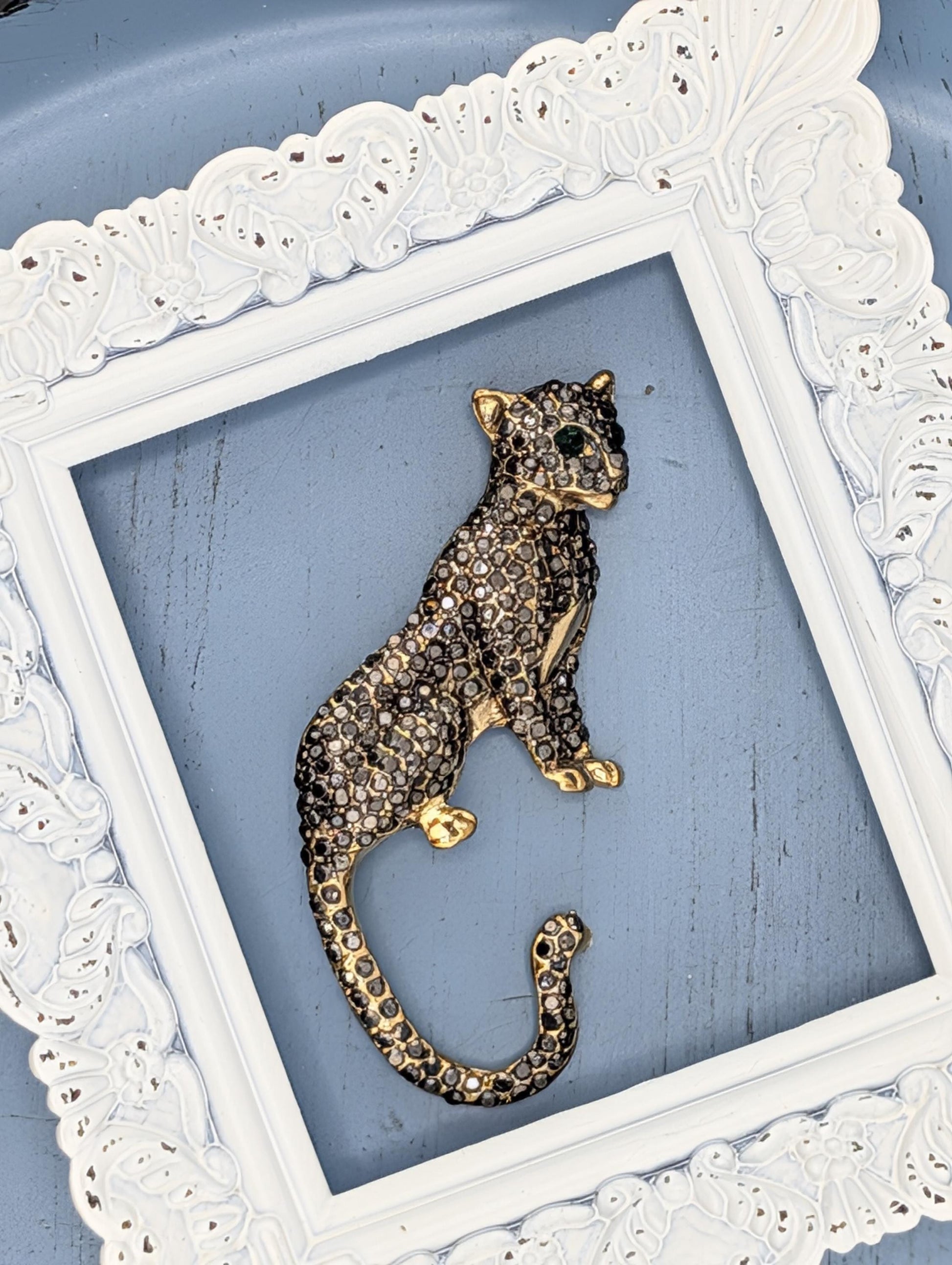 Leopard Brooch Pin: Black Gold Sparkle - Rhinestone Accent