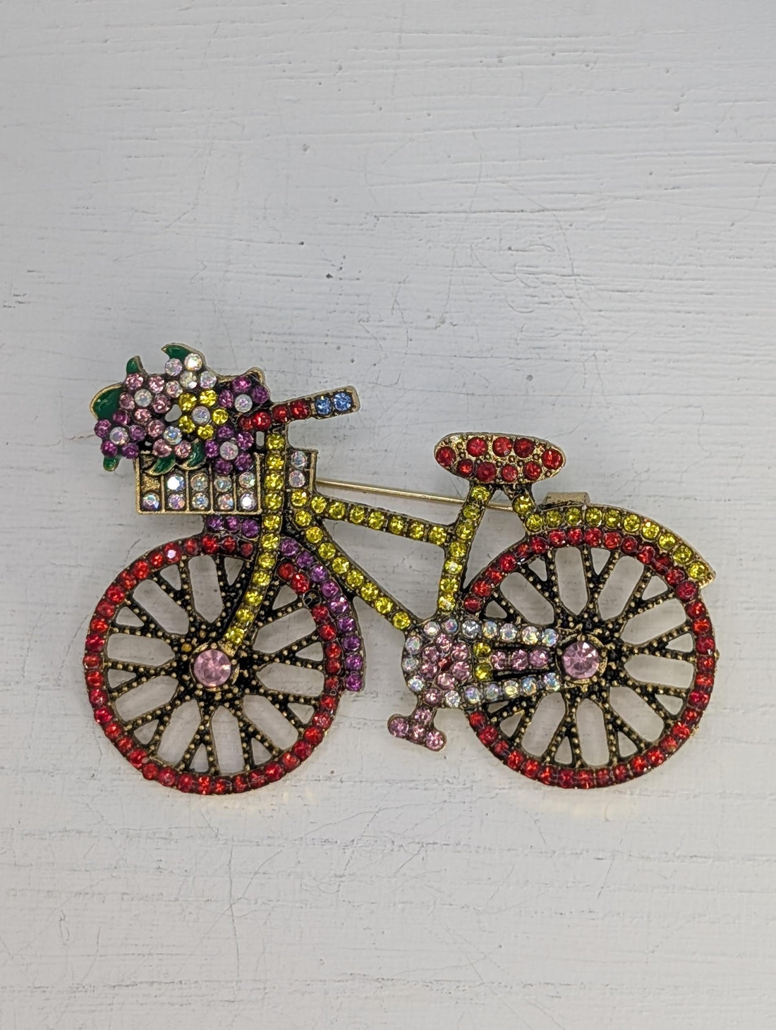 Gold Bicycle Brooch - Lightweight Enamel Accent Pin