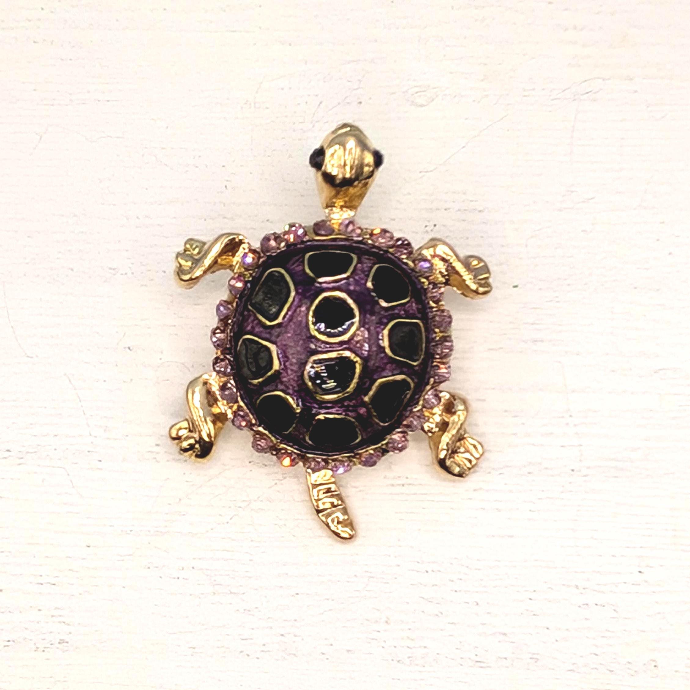 Turtle Brooch Gold Plated, Amethyst Accent (Lightweight Pin)