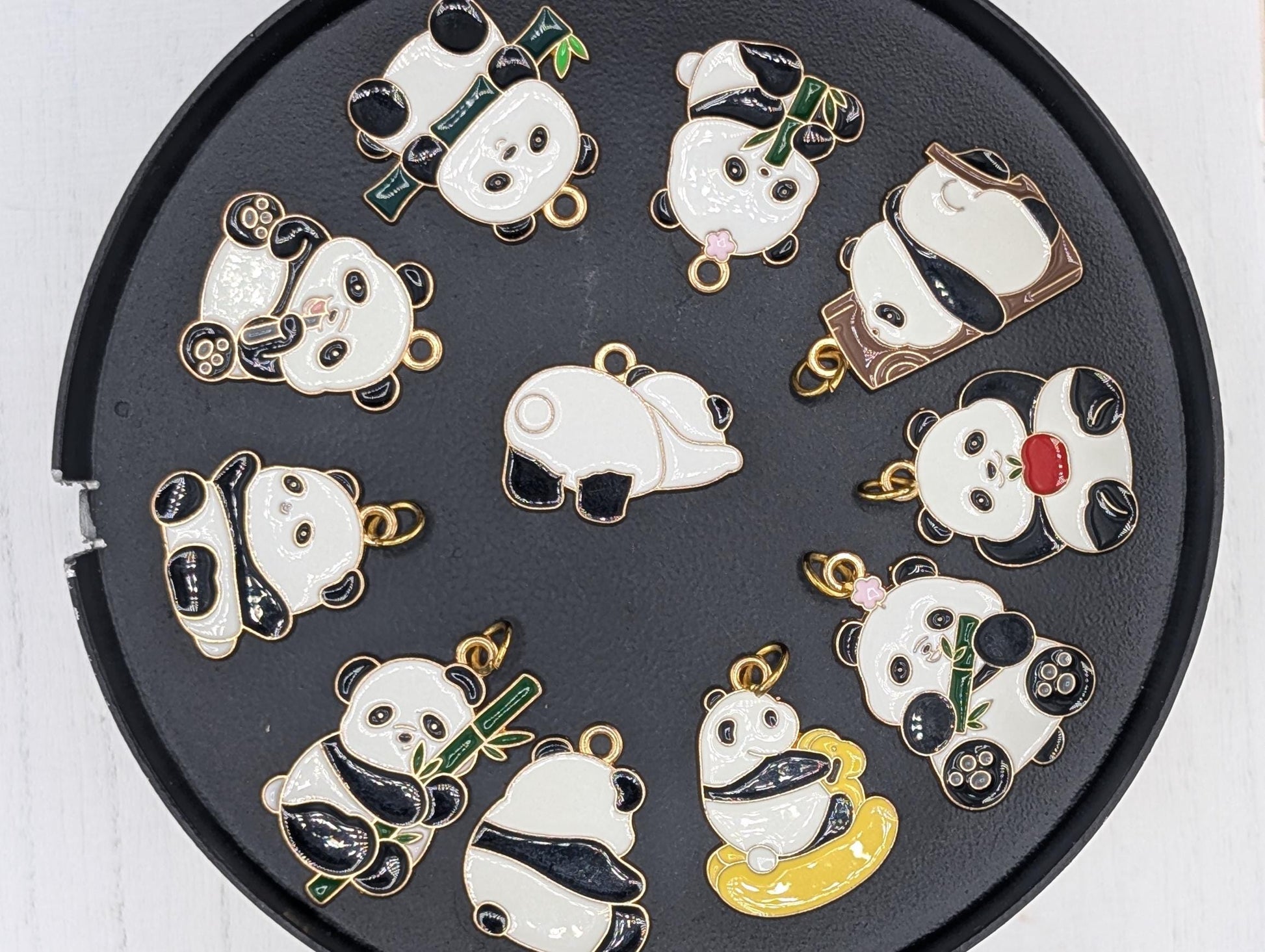 Set of 10 Gold Plated Enamel Panda Charms: DIY Jewelry Making Supplies