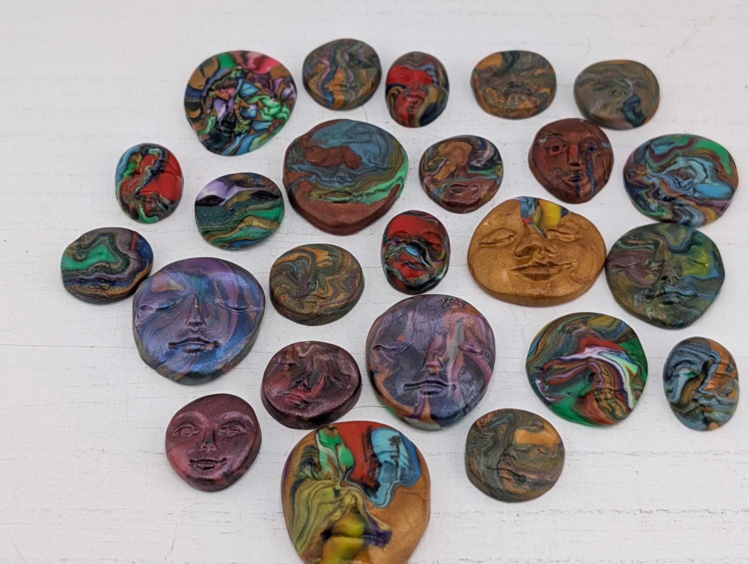 Handmade Polymer Clay Faces: Colorful Blue Art Doll Supplies pcs 24