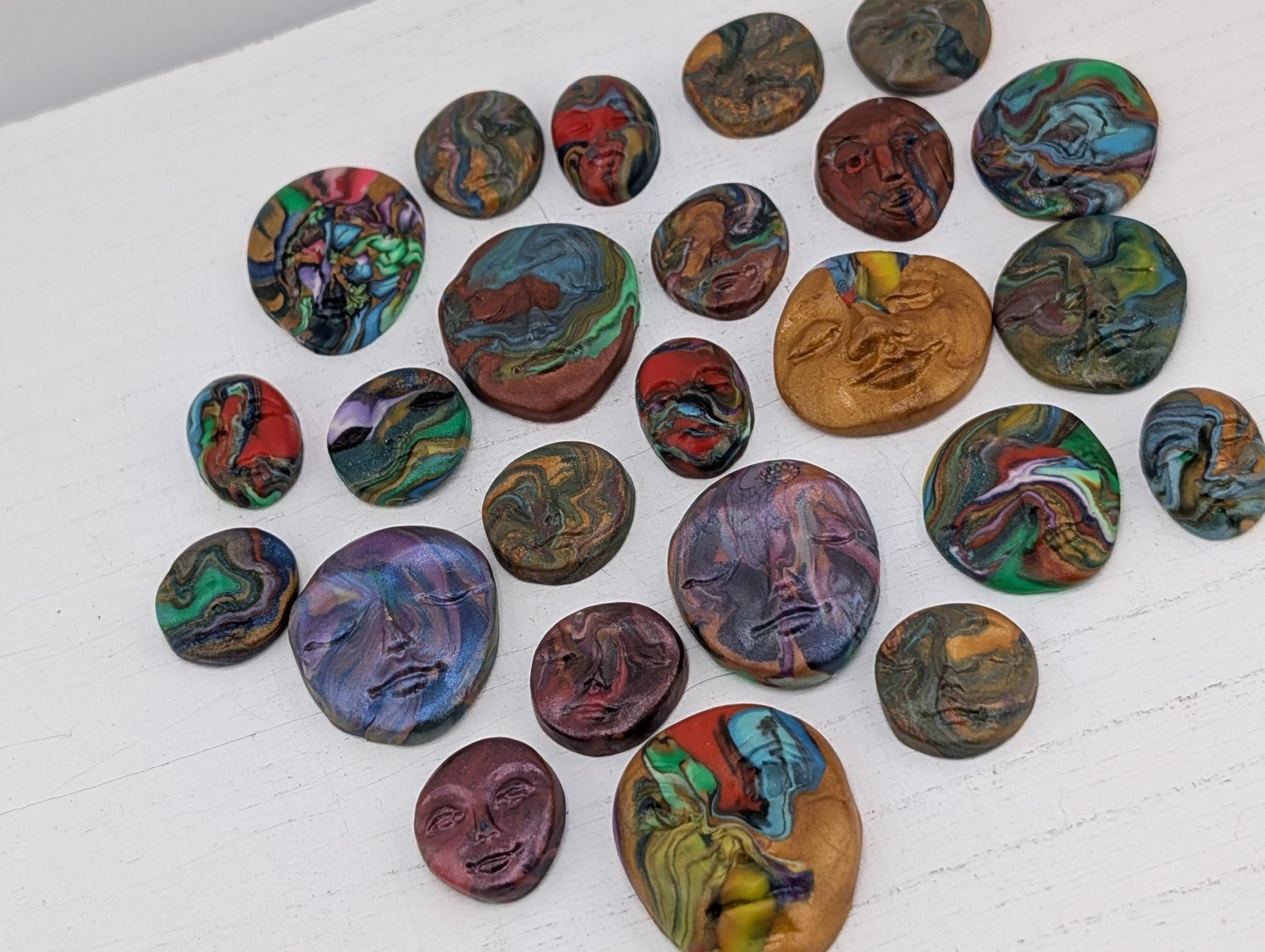 Handmade Polymer Clay Faces: Colorful Blue Art Doll Supplies pcs 24