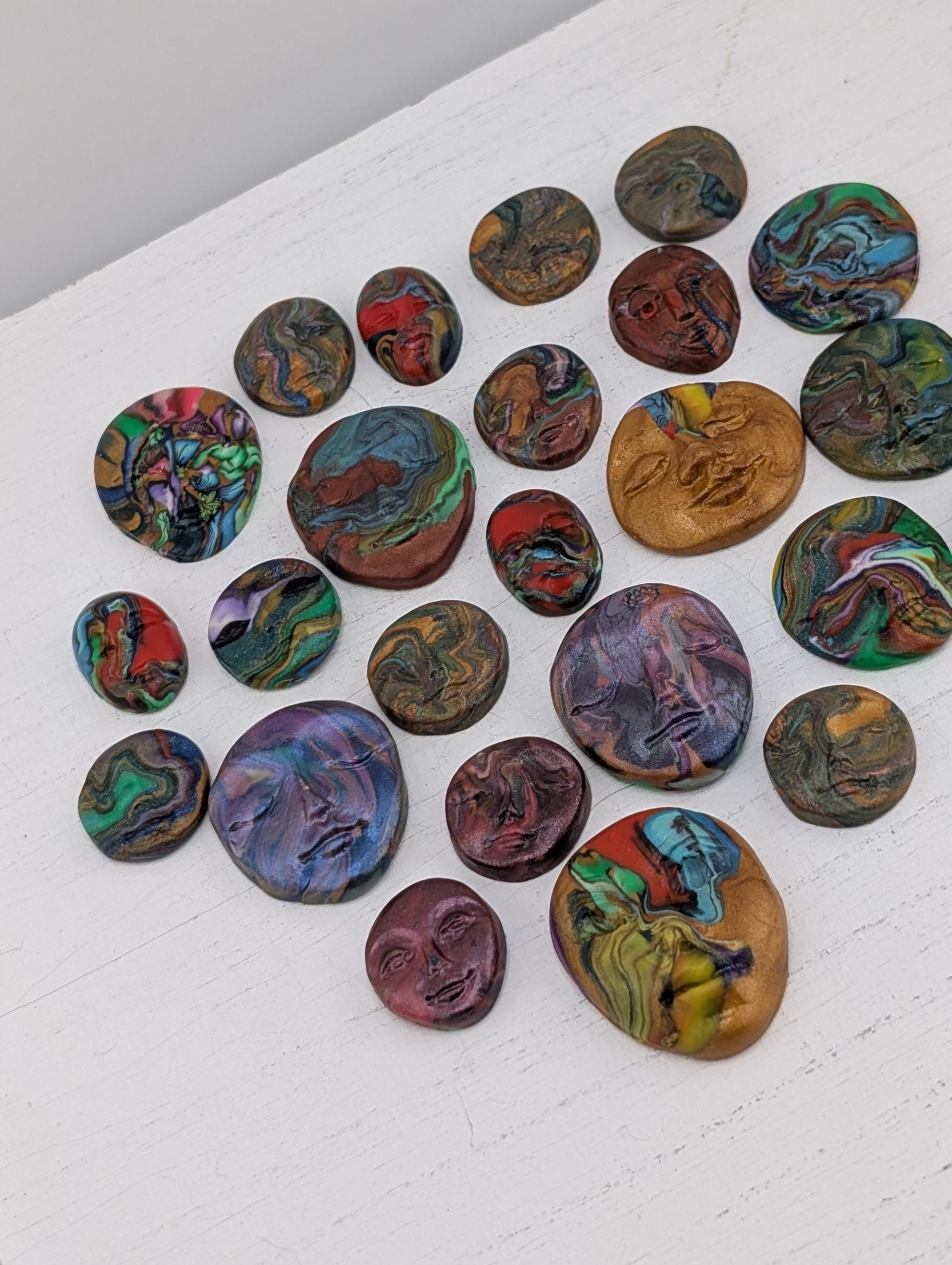 Handmade Polymer Clay Faces: Colorful Blue Art Doll Supplies pcs 24