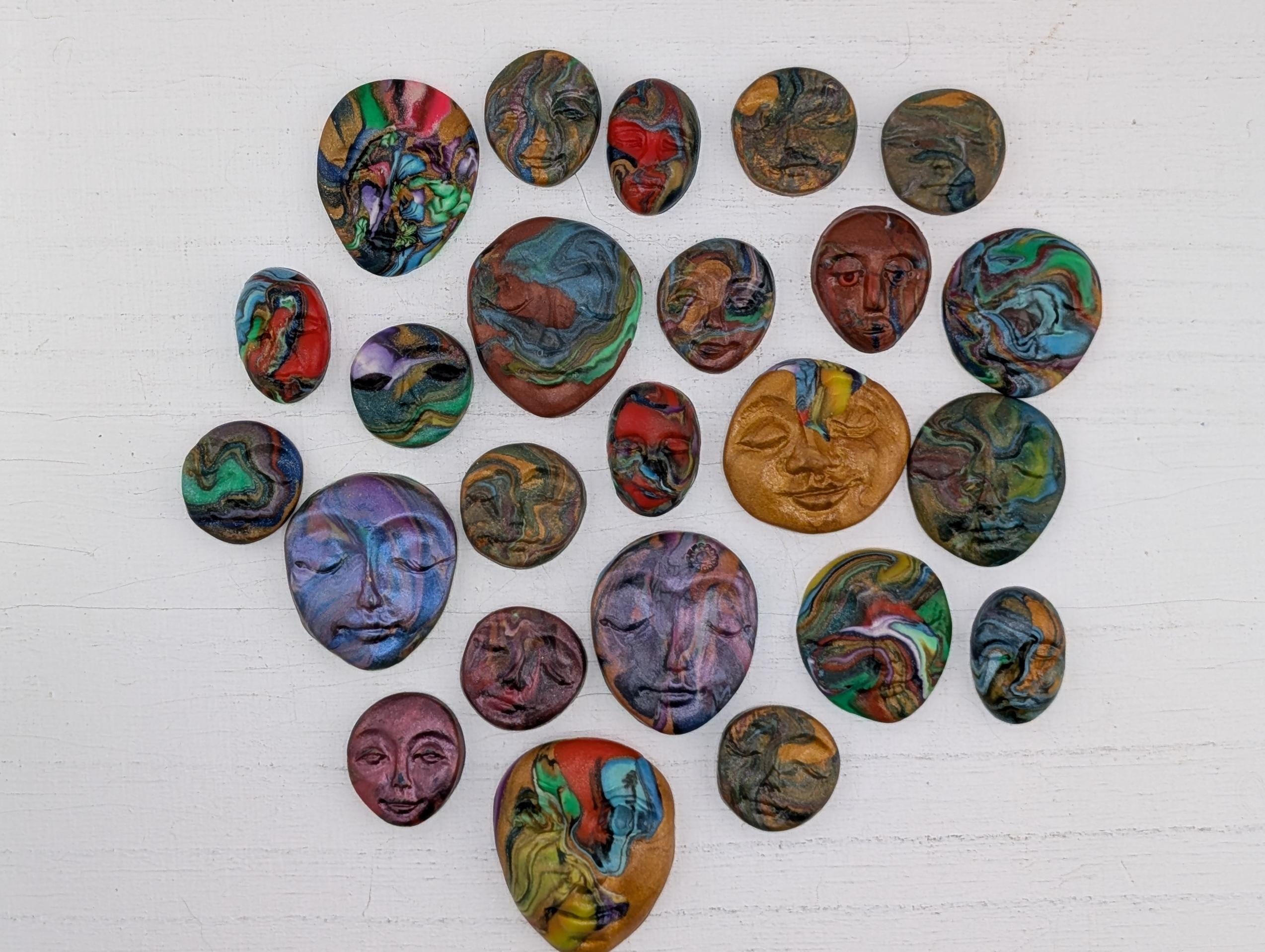 Handmade Polymer Clay Faces: Colorful Blue Art Doll Supplies pcs 24