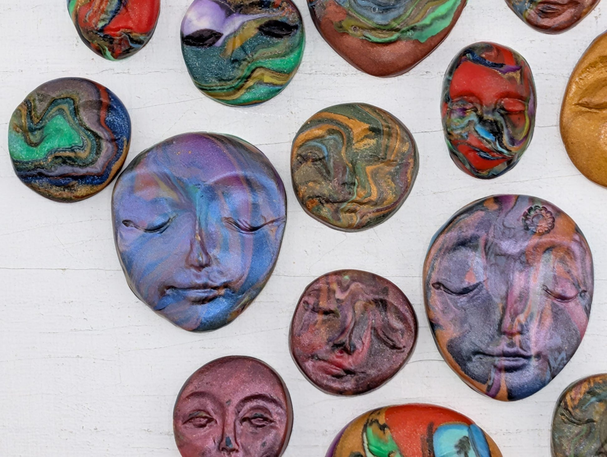 Handmade Polymer Clay Faces: Colorful Blue Art Doll Supplies pcs 24