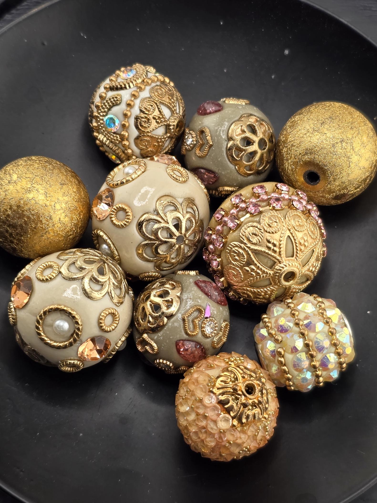 Kashmiri Metal Earth Tones & Gold Tone Focal Bead Set