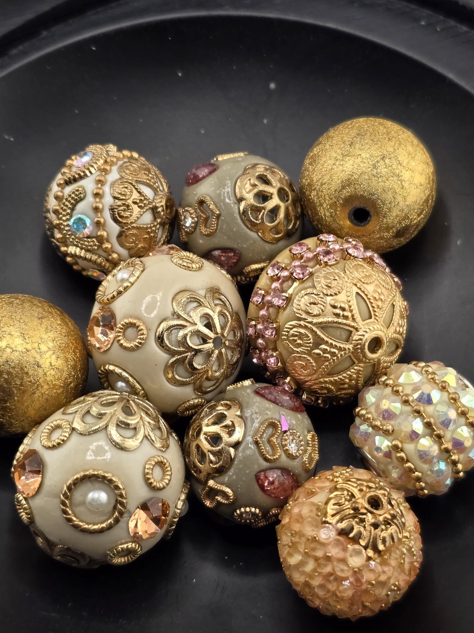 Kashmiri Metal Earth Tones & Gold Tone Focal Bead Set