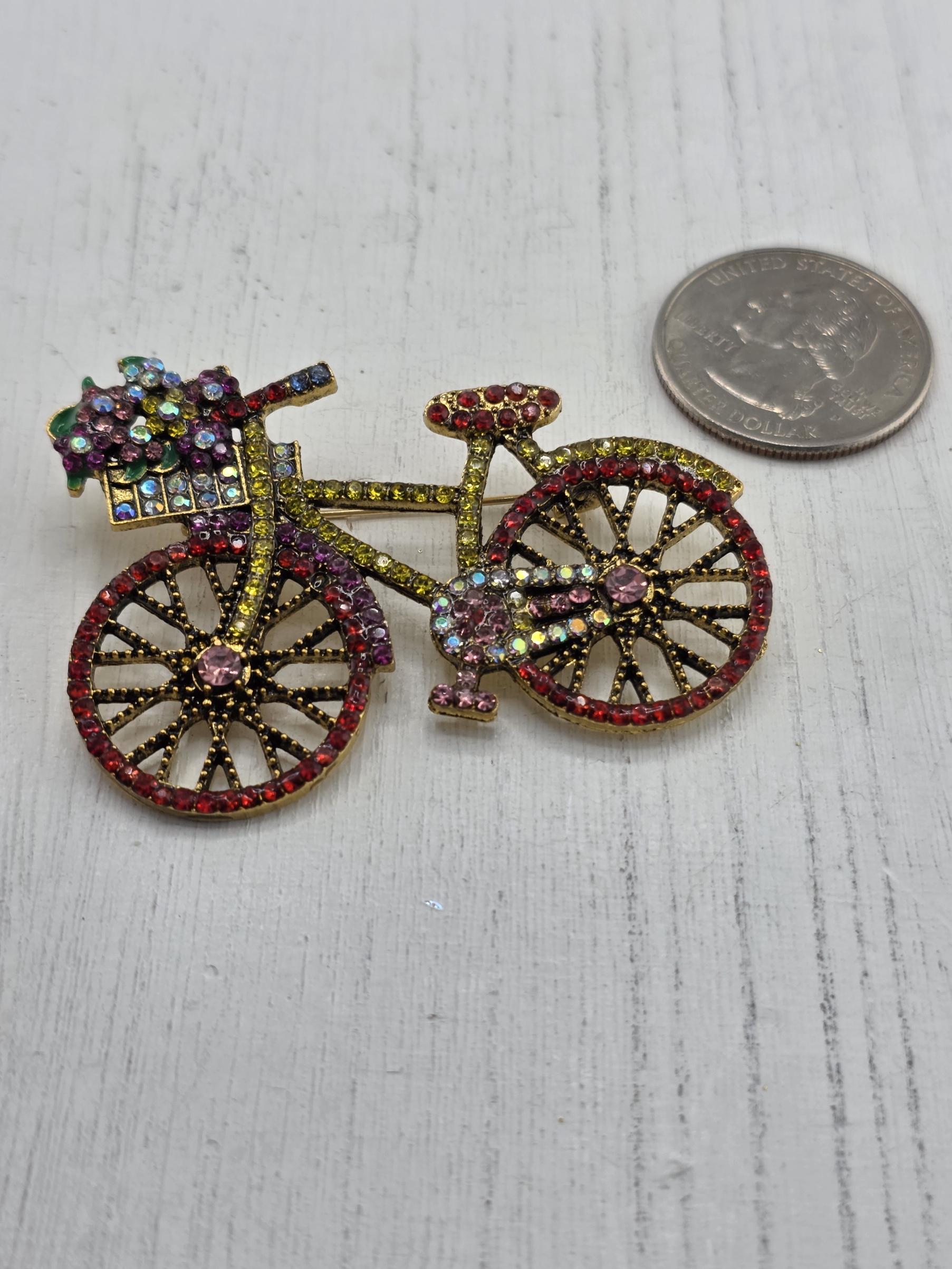 Gold Bicycle Brooch - Lightweight Enamel Accent Pin