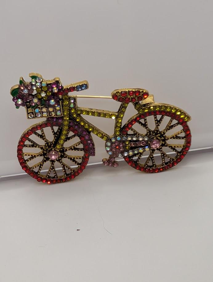 Gold Bicycle Brooch - Lightweight Enamel Accent Pin