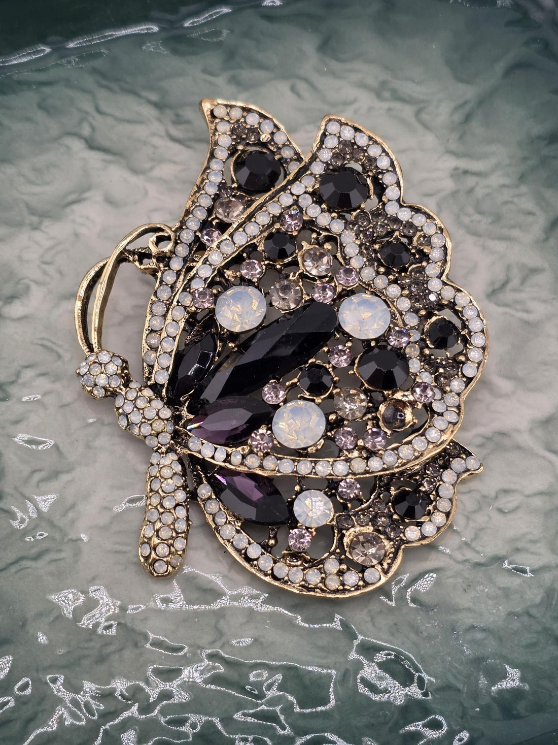 Butterfly Brooch: Silver-Plated with Amethyst Rhinestones - Bold Statement Pin