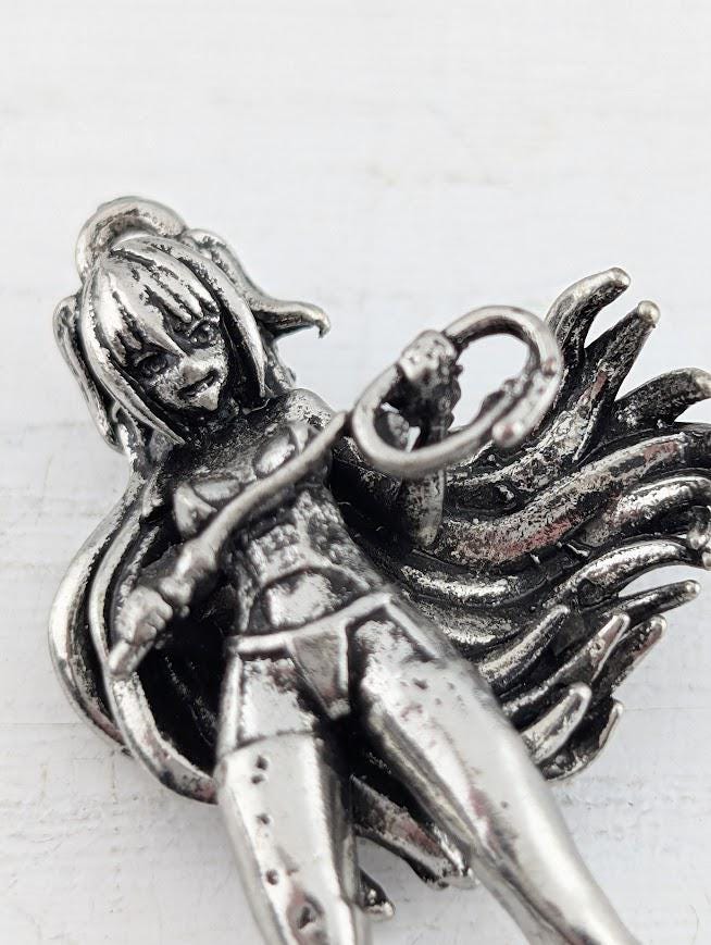 Anime Fan Pendant, Silver Plated, Fantasy Sci-Fi Design (Charm Size)
