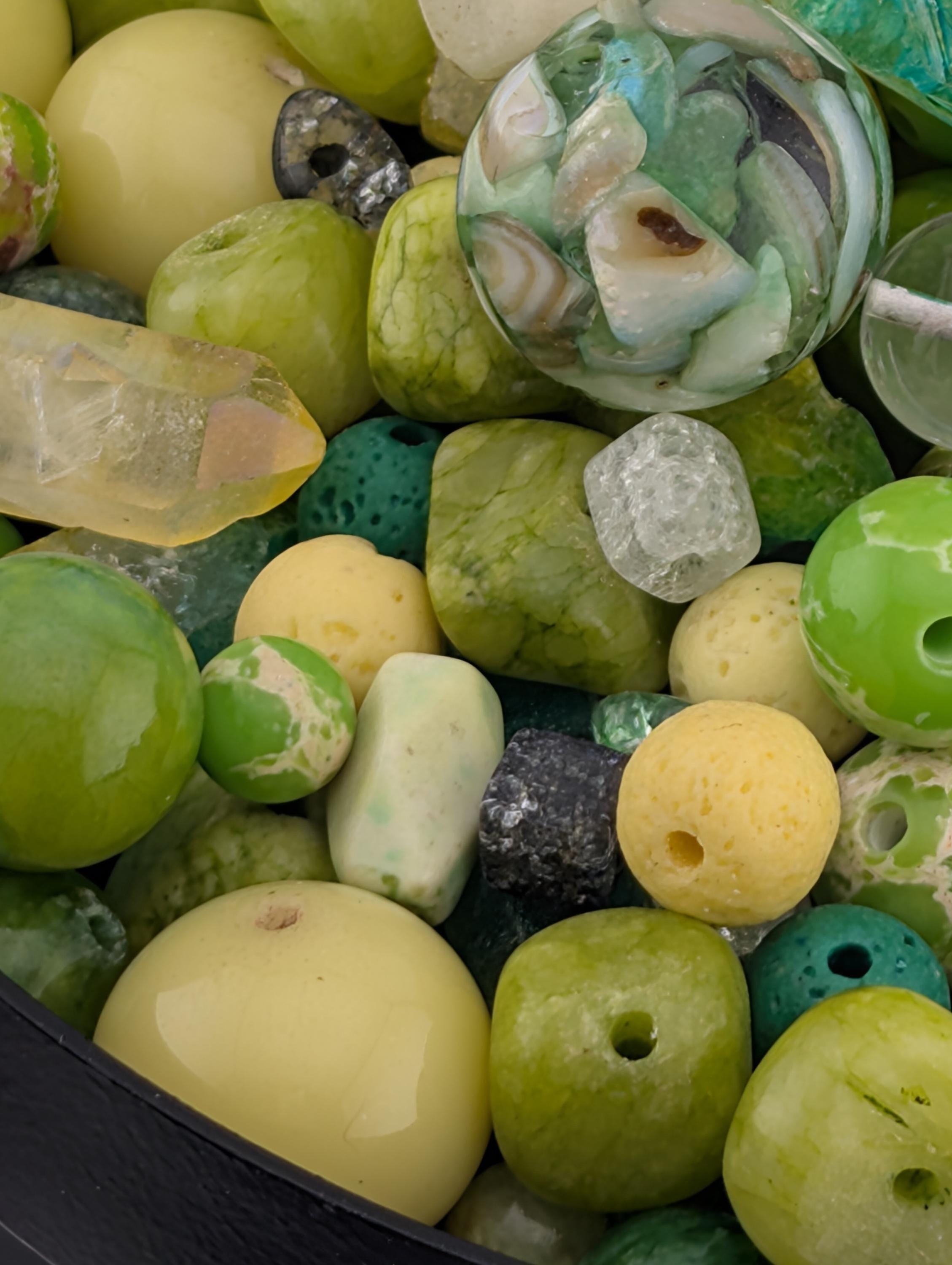 Exclusive "Wasabi & Citrus" Gemstone Bead Soup Mix: 2oz Natural Stone Jewelry Making