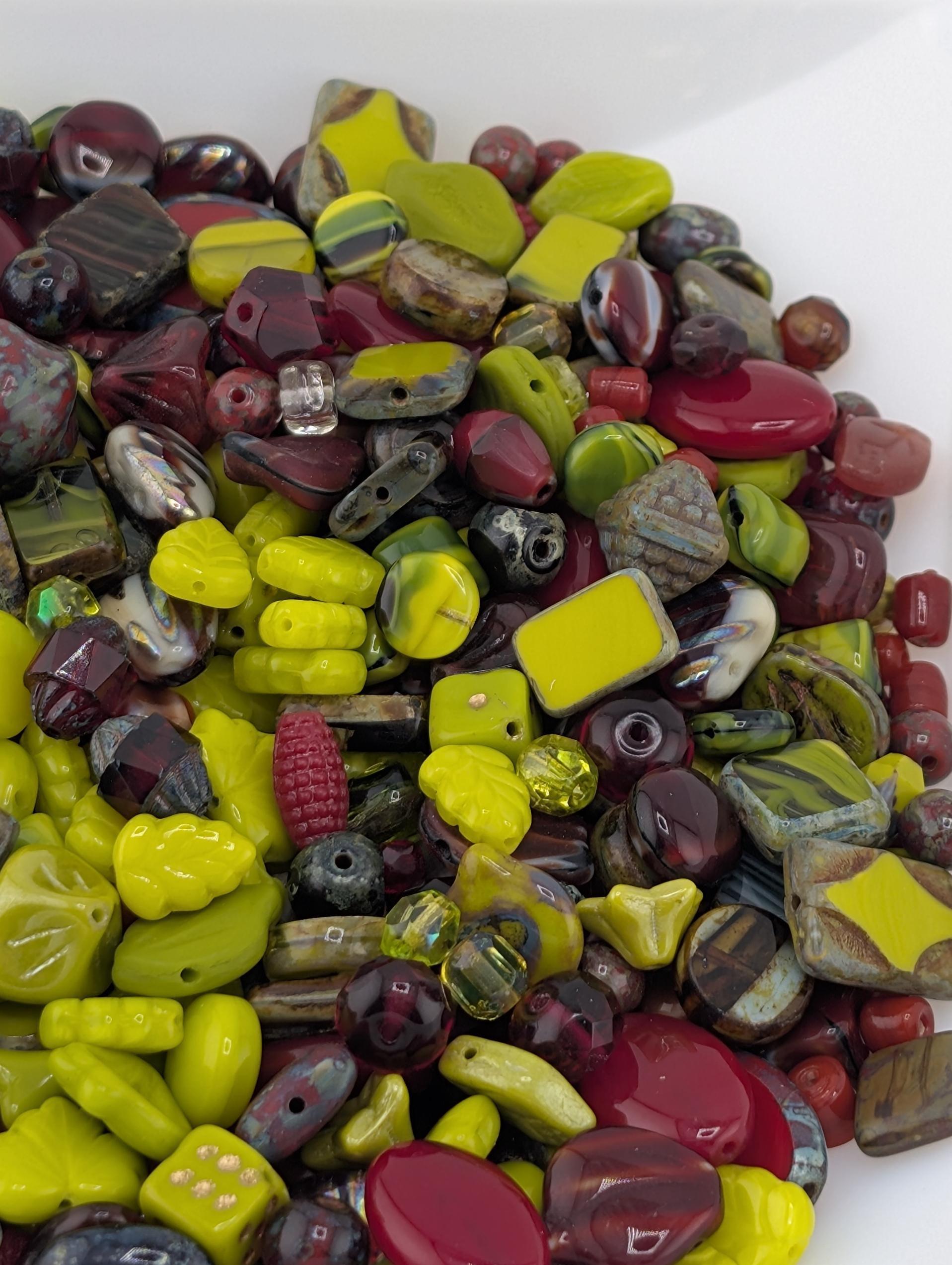Exclusive "Poison Apple Blend" Dark Red and Chartreause Mix Czech Pressed Glass Beads (30g pkg)