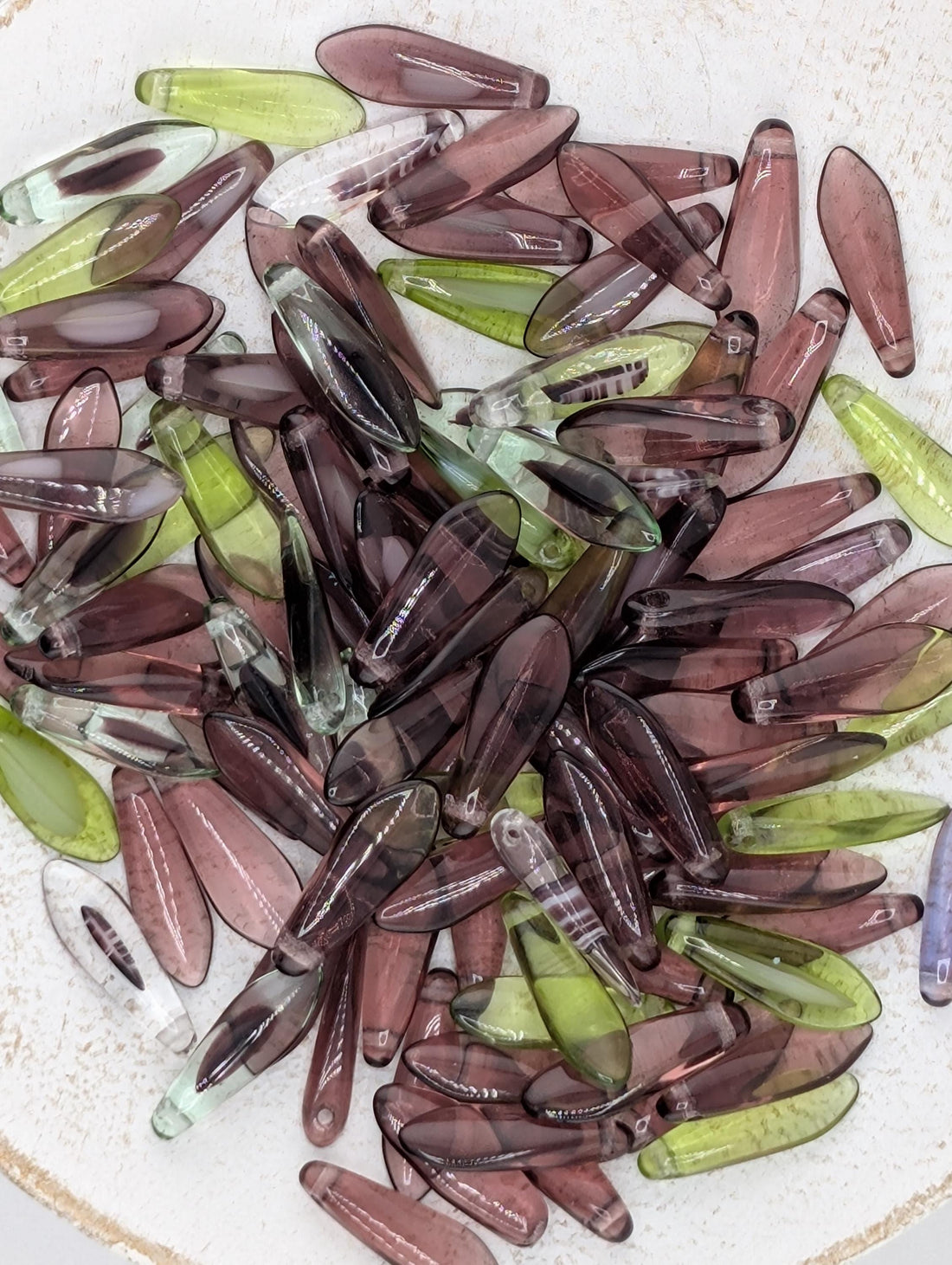 Czech Dagger Bead, Glass GemstonesJewelry Craft Supply, Elegant Gothic Flair, Unique Boho Accessories: Green/Pink